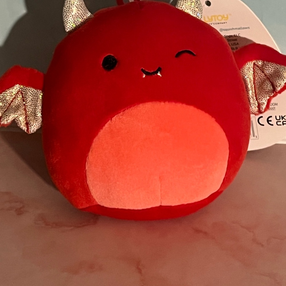 Karlie Red Plush Devil Dragon with Peach Accent Squishmallow Clip-On